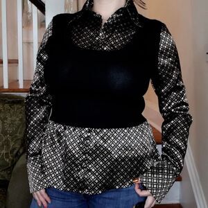 Y2K Layered Sweater Vest Button Up Large Dark Academia Whimsigoth Gilmore Office
